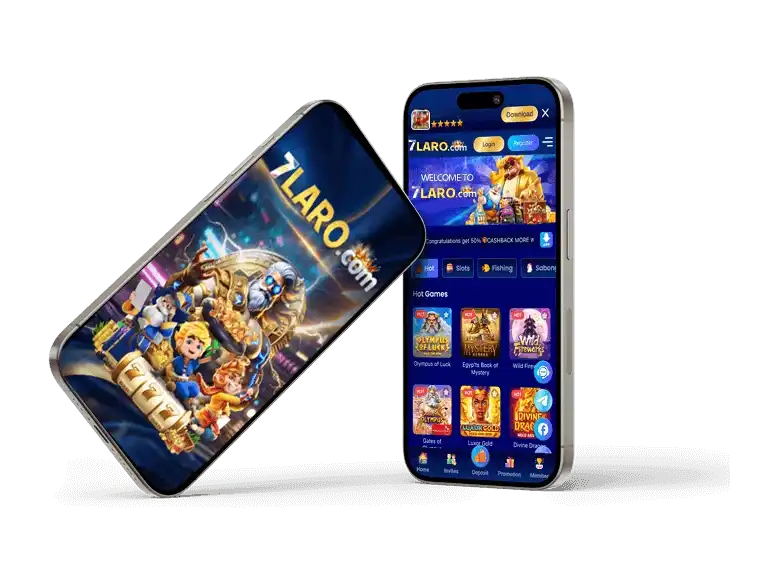 7LARO Mobile phone showing online casino app download screen